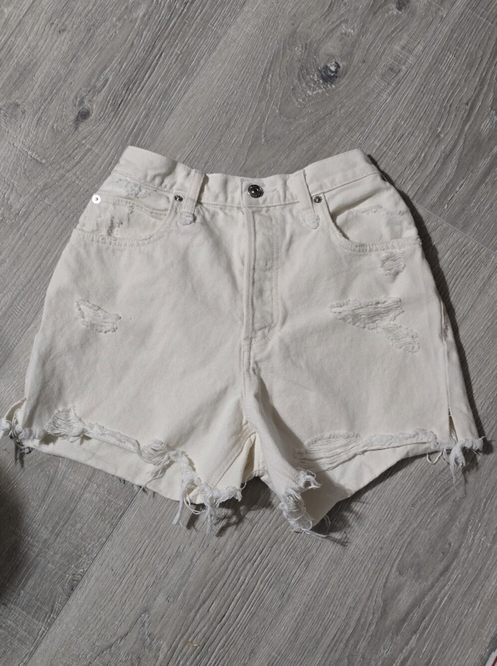 High-Rise White Distressed Denim Shorts for Women
